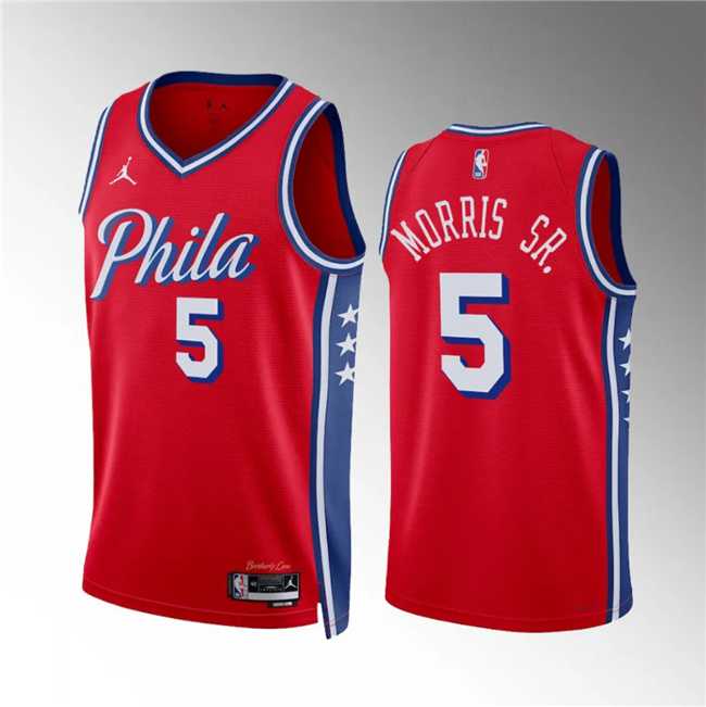 Mens Philadelphia 76ers #5 Marcus Morris Sr Red Statement Edition Stitched Jersey Dzhi